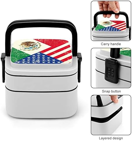 SAD i meksička zastava Bento kutija Dvostruki sloj sve u jednom slaganjem ručak sa kašikom za piknik Radno putovanje