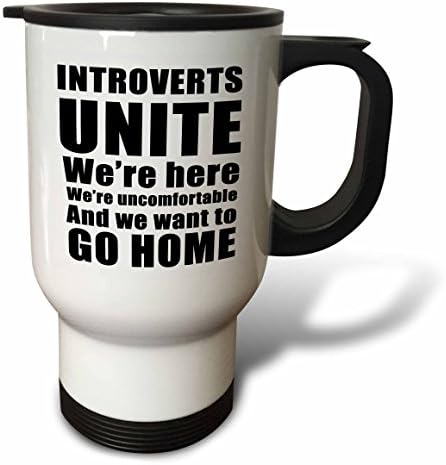 3drose introverti Unite bili su bili neugodni crni putnička krigla, 14 oz, bijela