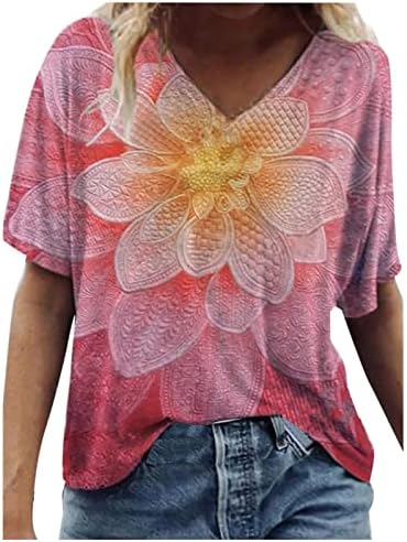 Ljetni jeseni grafički gornji ženski kratki rukav odjeća modni V izrez pamuk labav fit casual top majica za djevojčice 0E