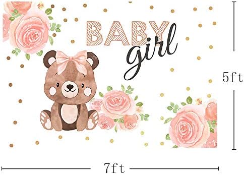 MEHOFOTO 7x5ft Bear Girl Baby Shower fotografija pozadina rekviziti Pink Floral Bow Baby Girl tuš zlatne tačke pozadine dekoracija