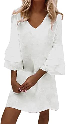 Labavi ljuljački ispisi Sundresses Womens Cute Shift V izrez Ljeto Tri sloja ruffle mini haljine za žene Bell rukava