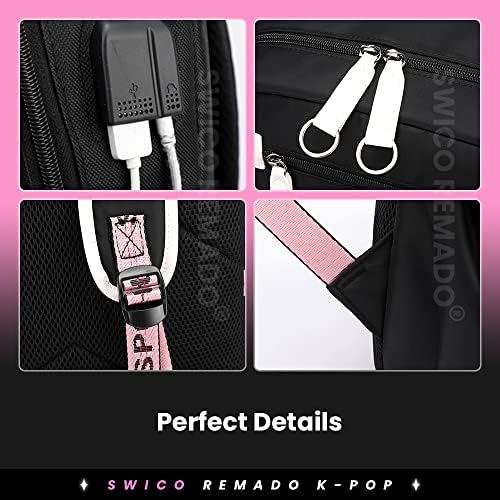 Swico Remado KPOP laptop torba za knjige sa USB punjenjem i priključkom za slušalice, crno-ružičasto