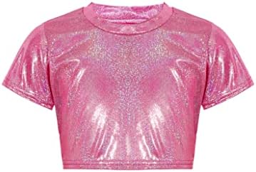 Loodgao Kids Girls Boys Shiny Sequins majice s kratkim rukavima Plesni otvor Top Jazz Hip Hop Dancewear