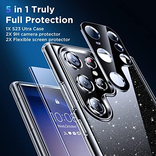 Humixx Clear Glitter za Samsung Galaxy S23 Ultra ultra, [Nikad Žuta] [Mil-Stukovna udarna zaštita] 2x Fleksibilni zaštitnik ekrana