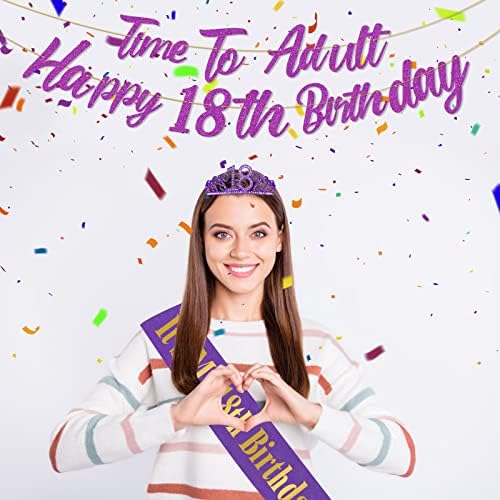 Purple18th Birthday dekoracije za djevojčice ljubičasta 18th Birthday Banner 40 Inch NO. 18 ljubičasta folija baloni ljubičasti konfeti