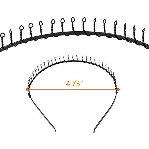 AUEAR, 8 paketa Unisex Crni metalni češalj za zube valovita traka za kosu za držanje kratke duge kose obruč za kosu traka za kosu