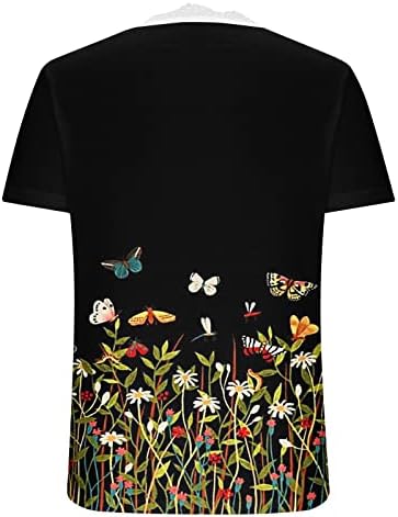Žene cvjetne tiskane majice kratki rukav čipka V Vrući izrez 2023 ljetne grafičke majice Labavi trendi tees tunika