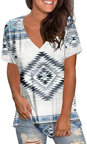 Ženska Zapadna plemenska etnička košulja Aztec Print Casual V-izrez vrhovi Vintage grafika bluza tunika labavi trendi Tees