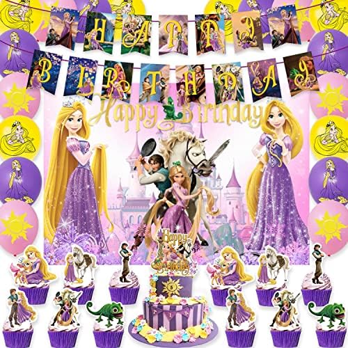 Rapunzel Rođendanska zabava ukras zalihe uključuje pozadina Banner, baloni, torta Toppers za Girl Party Favor