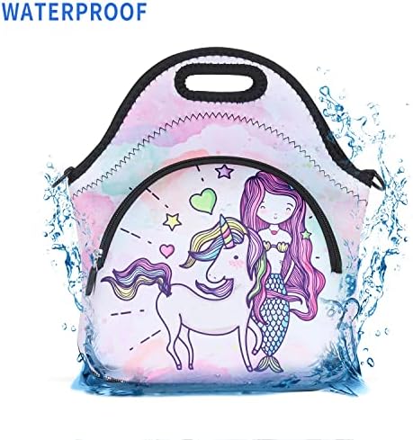 Violet Mist Unicorn neopren izolovana torba za ručak velika sa dodatnim džepom vodootporna odvojiva Podesiva torbica za ručak preko