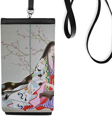 Blossom šljive Beauty Chinese Slikanje Telefon novčanik torbica Viseće mobilne torbice Crni džep