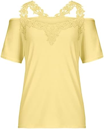 Modni ženski ljetni V košulje Casual Solid bluza Vingate čipke patchwork Thirts Cami s kratkim rukavima bluza vrh