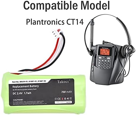 GIKYSUIZ 2 Pack Zamjenska baterija za PLANTRONICS CT14 Telefon za kosilice za nevezne dect, postavlja broj dela 80639-01 81087-01