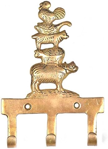 Indianchelf 6 Pack kuka | Kuke za ključeve na zidu | Zlatna zidna viseća kuka | Kuke za stalak od mesinganog kaputa | Patka s kravom