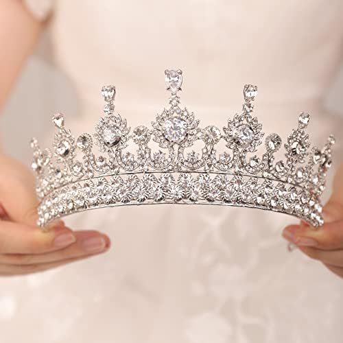 Wekicici Queen Tiaras Crown Silver Bridal Rhinestone Crown Baroque Crown Crystal Wedding Prom Pageant Crown hair Accessories for Women