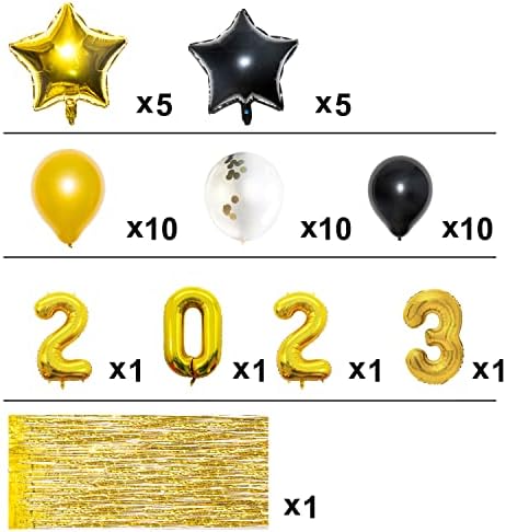 Mladgever Gold 2023 Diplomirani party Balloons Dekoracije sa metalnim zlatnim folijom Fringe Curtal Bundle, pakovanje od 45, zaliha