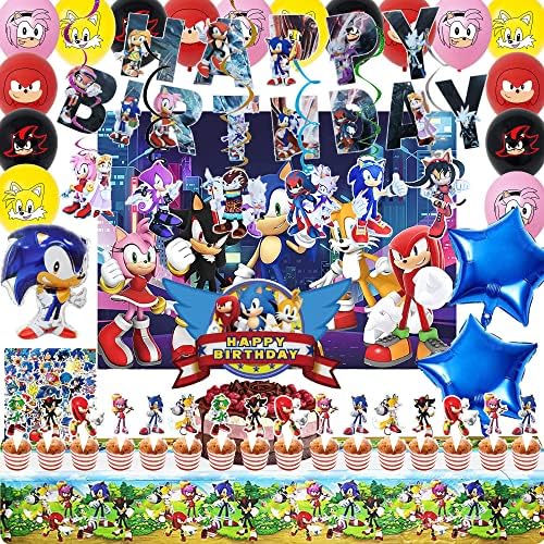 108 Komada Sonic Birthday Party Supplies Dekoracije, Viseći Kovitla, Torta Toppers, Cupcake Toppers, Stolnjaci, Baloni,Pozadine, Naljepnice,