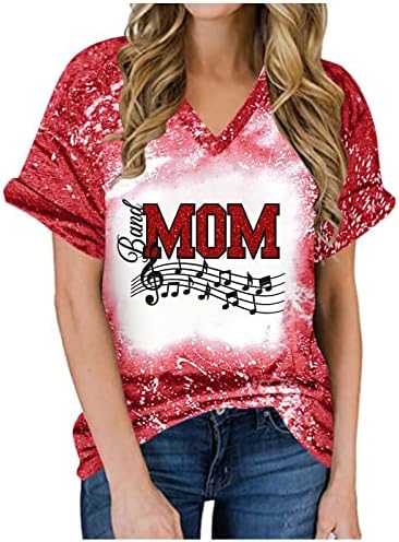 Bend Mama Shirts Žene Funny Pismo Print Mama Majica Kratki Rukav Casual Mama Life Shirts V Vrat Izbijeljeni Tee Tops