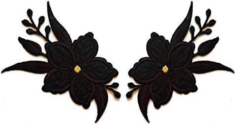 Nipitshop zakrpe Black Lilly Wild Flowers cvjetna zakrpa za vezenje aplikacija Flower Patch Lace Fabric Motif Applique prišiti zakrpe