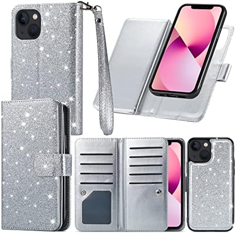 Varikke for iPhone 13 Case Wallet, iPhone 13 Case for Women with Card Holder & Magnetic Detachable Cover & Trakstand Strap Lanyard