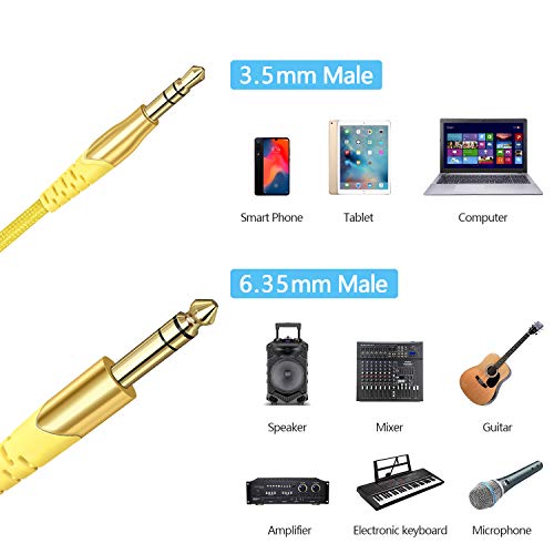 KINPS 3ft 6.35 mm 1/4 muški do 3.5 mm 1/8 muški TRS Stereo Audio kabl sa kućištem od legure cinka i najlonskom pletenicom kompatibilnim