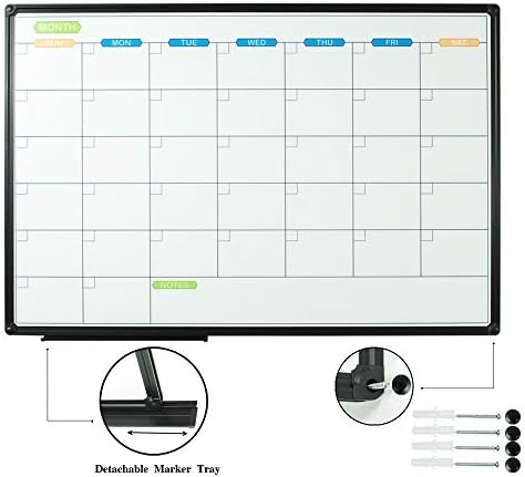 Jiloffice Dry Erase Calendar Whiteboard-magnetna Bela tabla kalendar mesečno 36 X 24 inča, 2 Pakovanje, zidna ploča od crnog aluminijumskog